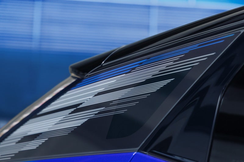 Close-up of the Modern Pattern on the 2026 OPTIQ-V Rear Quarter Glass | Crown Cadillac in Watchung NJ